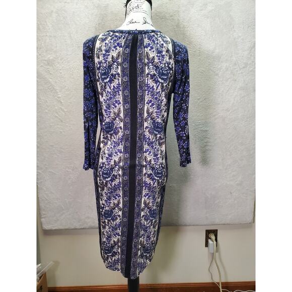 Lucky Brand Sheath Dress Women Small Multicolor Floral Cotton Long Sleeve V Neck - Picture 2 of 6